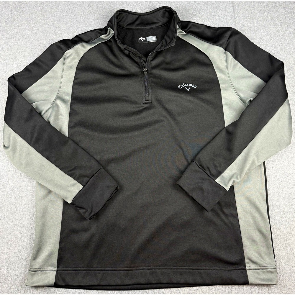 Callaway Mens XL Golf Pullover Black Gray 1/4 Zip Performance Long Sleeve